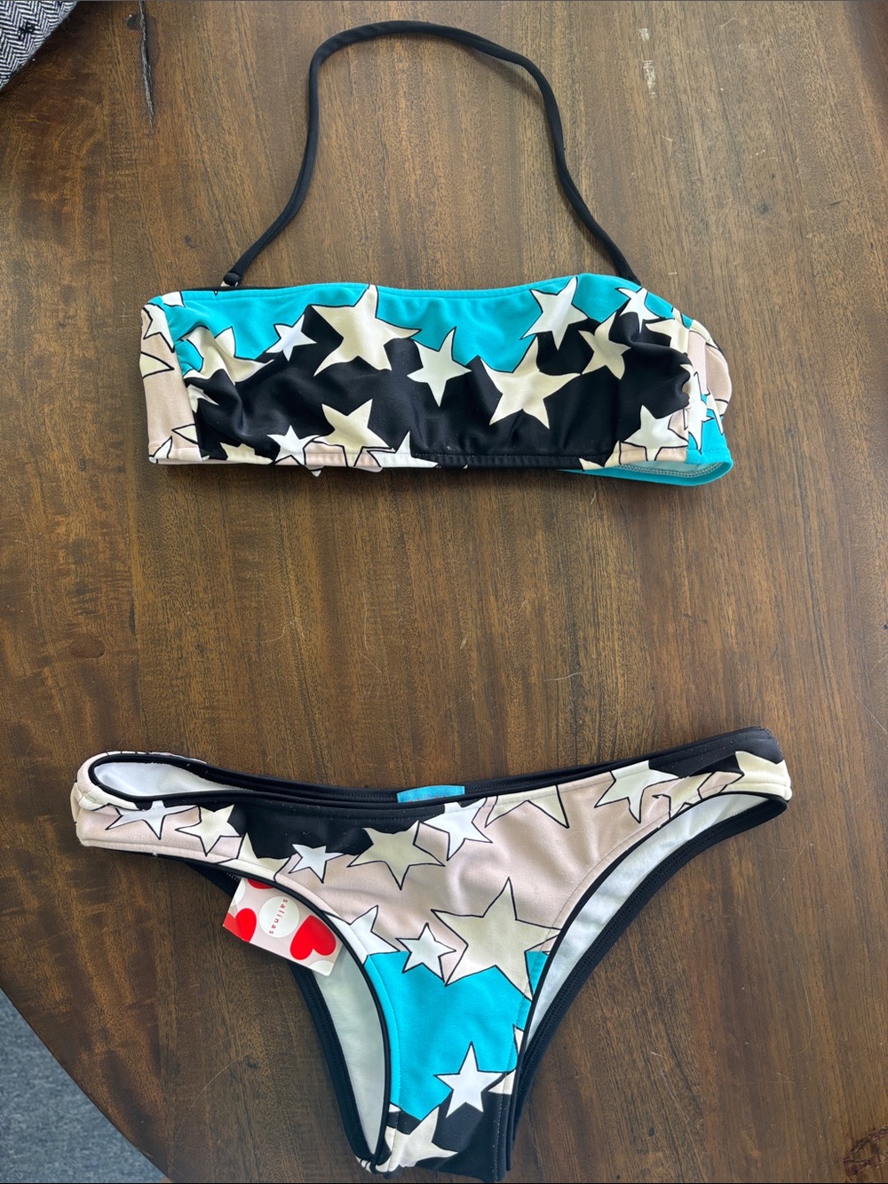 NWT RARE Salinas set, Brazilian bottom and bandeau top. Blue & black star print